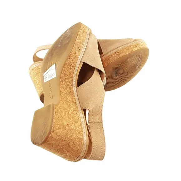 Clarks Comfort Collection Tan Annadel Eirwyn Suede Wedge Sandal- Womens Sz 11M - Picture 6 of 7